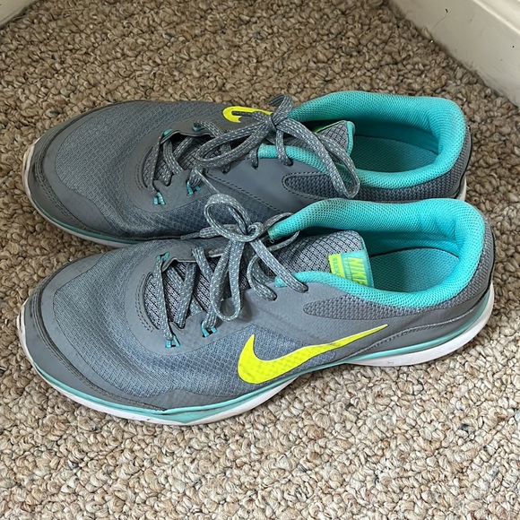 NIKE Flex Trainer 5 Dover Grey/Volt/Lght Aw/TI TNT Training Shoes Size 11 - Picture 3 of 14